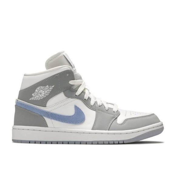 WMNS Nike Air Jordan 1 Mid Wolf Grey Aluminum Shoes Women's Sizes BQ6472-105 - Picture 2 of 3